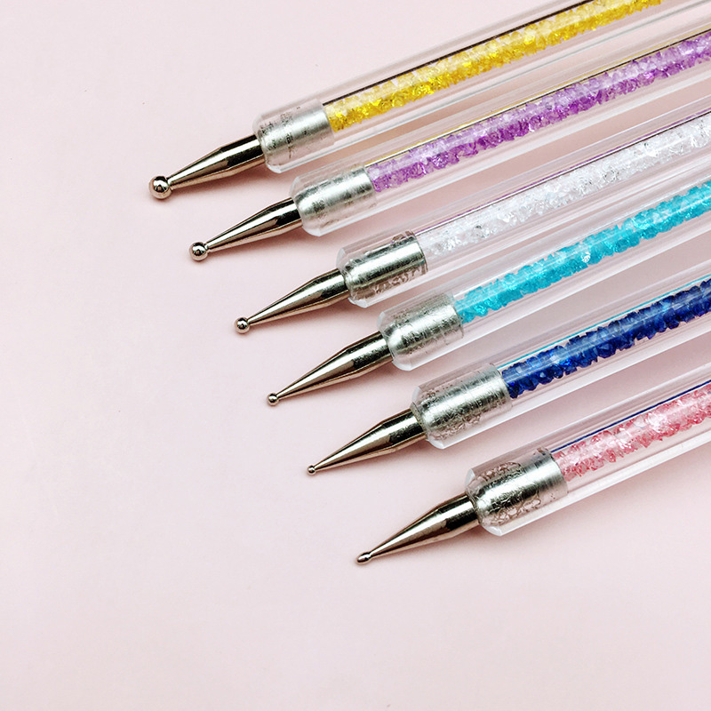 Juego de pinceles para uñas 2 en 1, doble punta, punteado, dibujo, pintura, tallado, bolígrafo plano, delineador de abanico, juego de pinceles de Gel Acrílico