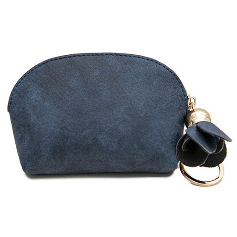 Flower Coin Purse Women PU Leather Small Mini Wallet Credit Card ID Holder With Key Ring Ladies Change Bag Clutch Bags Handbag: Navy Blue