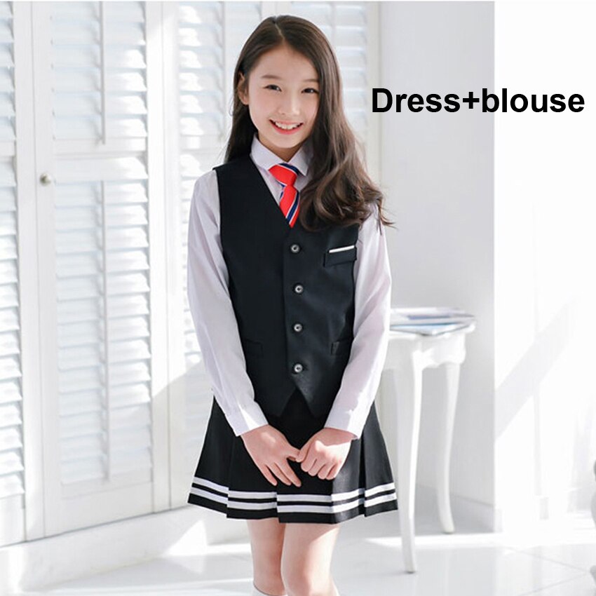 100-170cm British School Uniform for Children Teenager Student Girls Dress Blouse Set Choir Cheerleader Cheerleading Costume: Girl set / 110cm height