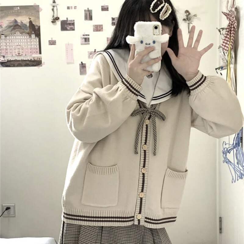 Sweater Japanese Cardigan women clothing knitting jk sweet Loose femme oversized clothes Kawaii tops korean Sweaters: S
