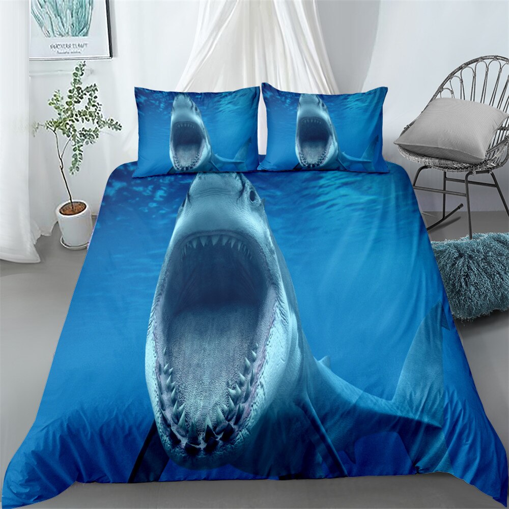 Żarłacz biały rekiny zestaw poszewek król królowa pełna jeden rozmiar komplet pościeli: bdshayu / 220x240cm