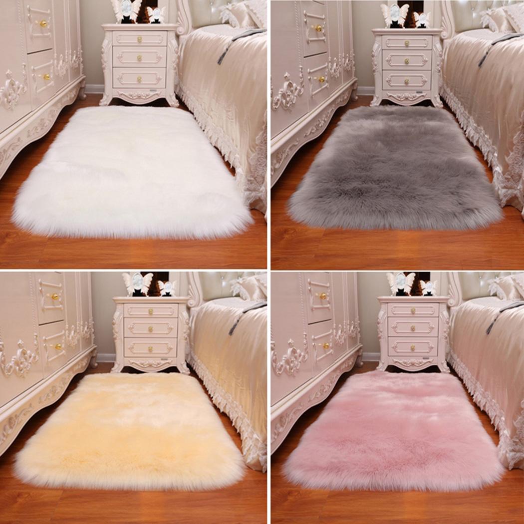 Luxury Square Soft Artificial Wool Sheepskin Fluffy White Fur Carpet Living Room And Bedroom,study Decoration