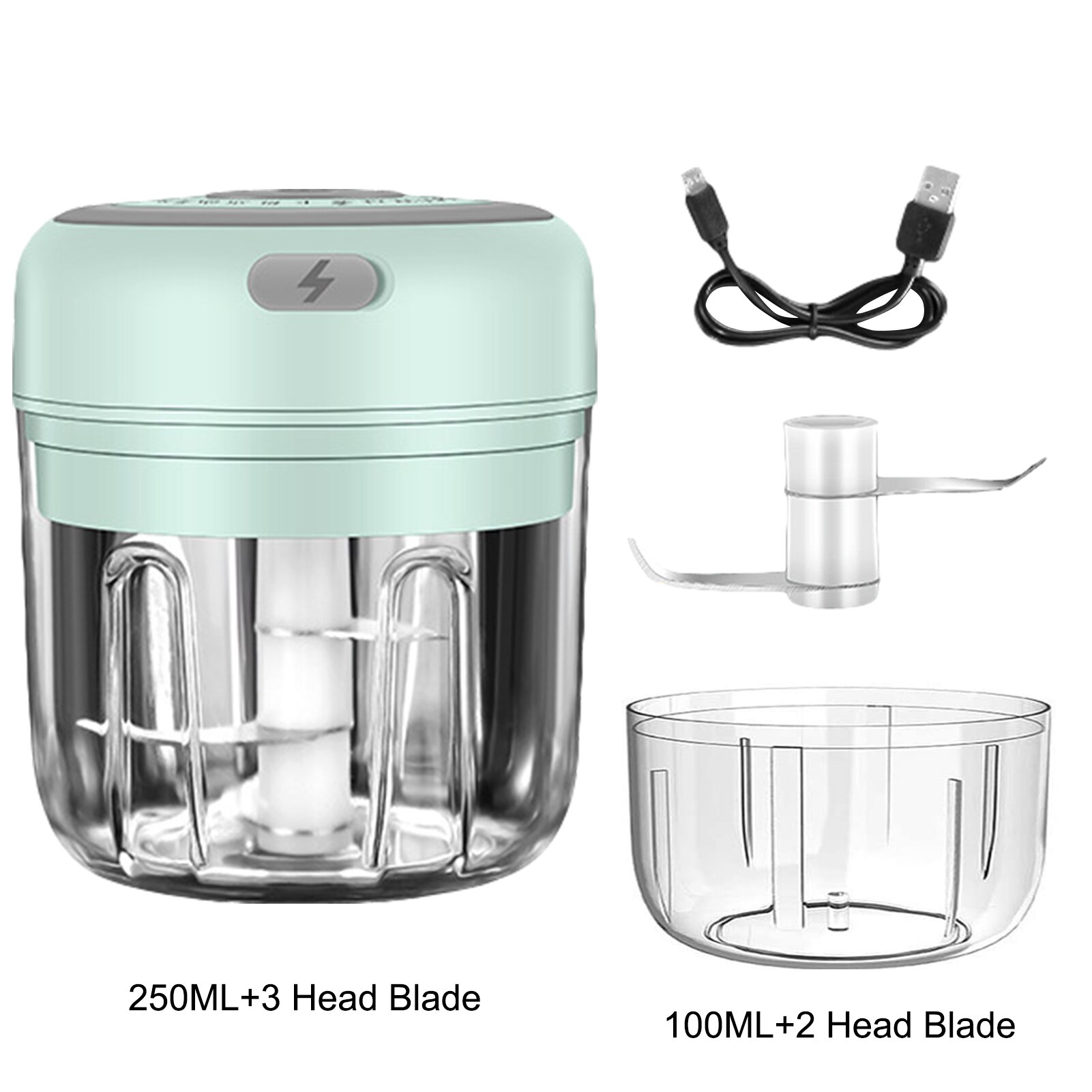Electric Mini Garlic Chopper High Speedy Vegetable Fruit Twist Shredder Electric Meat Grinder Chopper Baby Food Maker: green 250  100