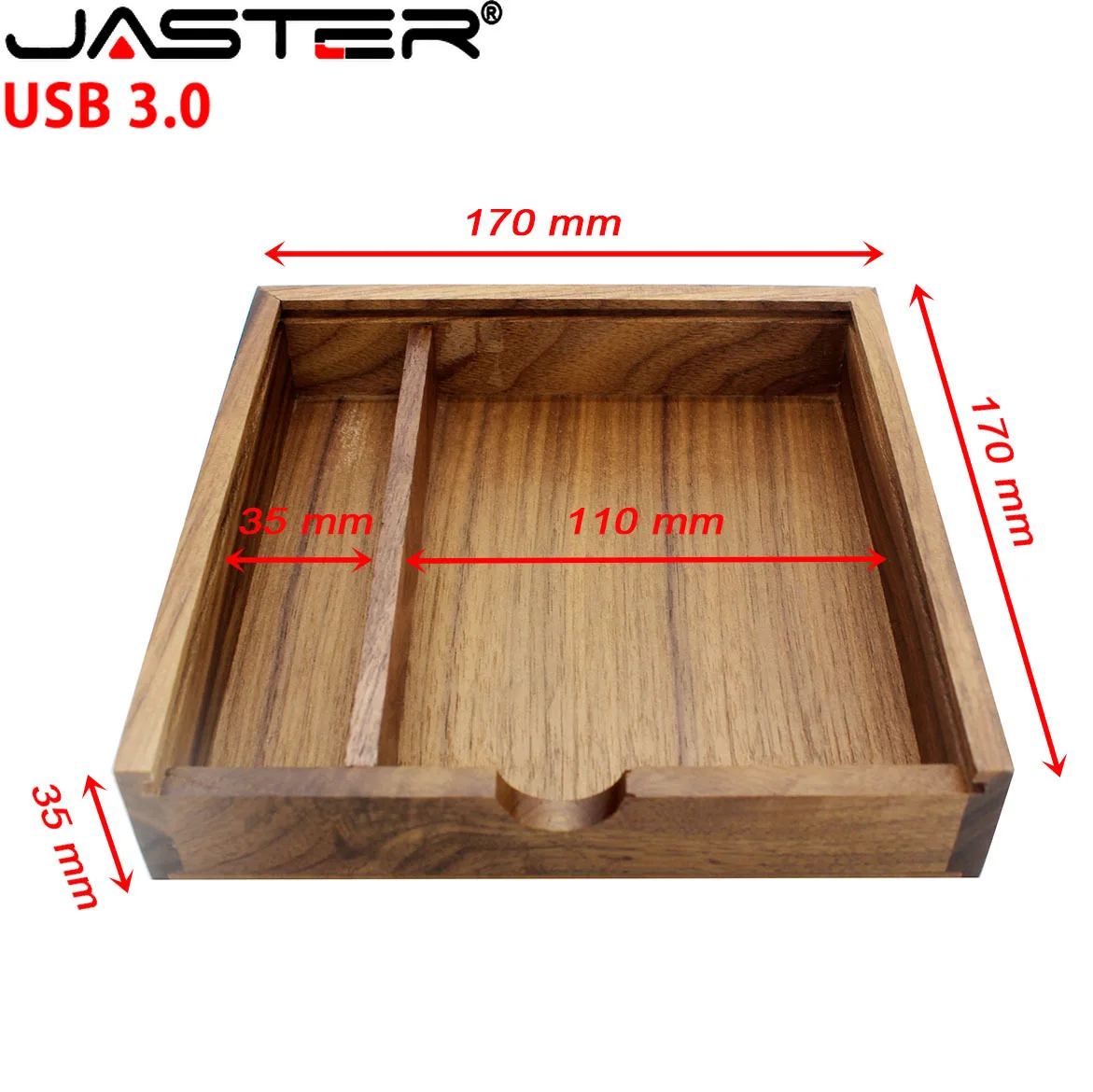 JASTER USB 3.0 Flash Drive Crystal walnut wood box Pen Drive Free custom logo Memory Stick Photography Wedding Pendrive 64G