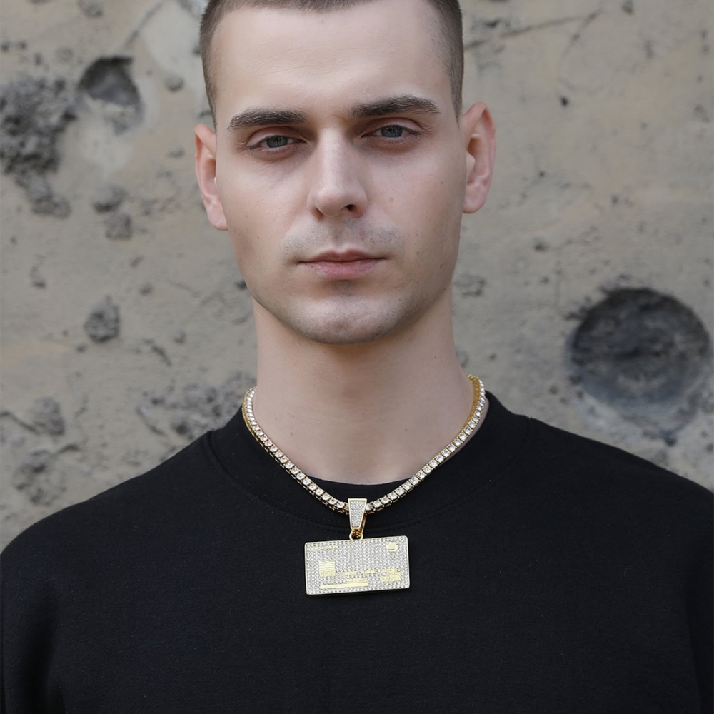 D & Z-colgante de tarjeta de crédito con diamantes de imitación de 13mm, cadena cubana de Miami, hip hop, collares ostentosos, joyería de para hombre