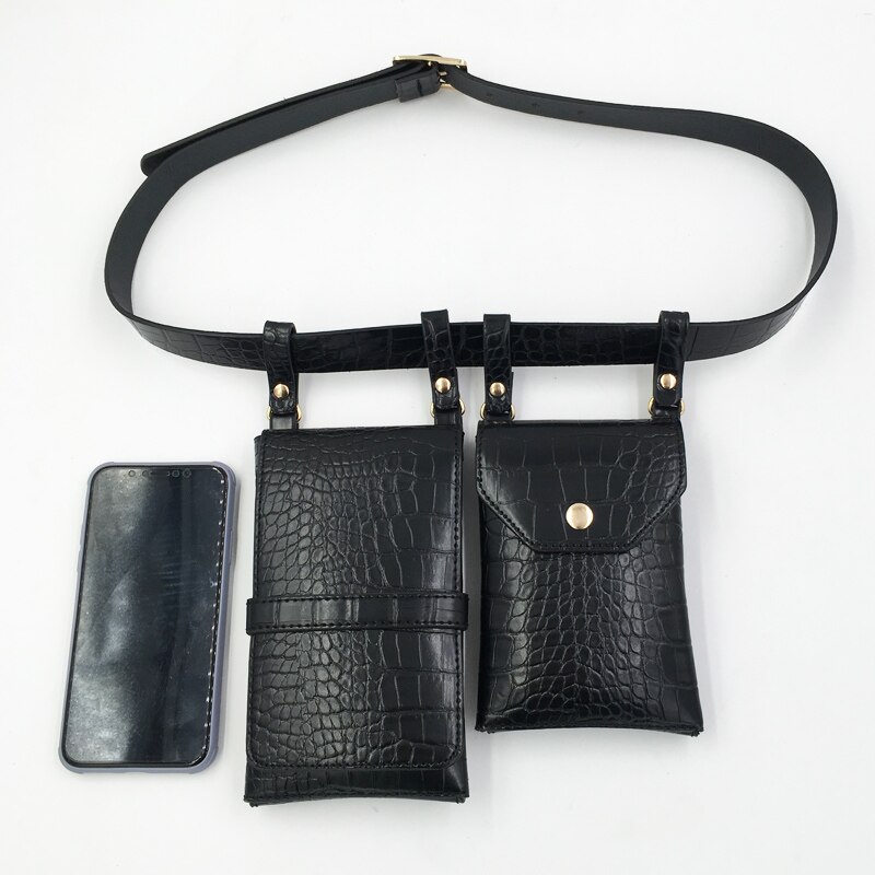 2 PCS Hip Hop Waist Bag for Women Mobile Phone Belt Bags PU Leather Funny Pack Street Crossbody Chest Bag Female Purse
