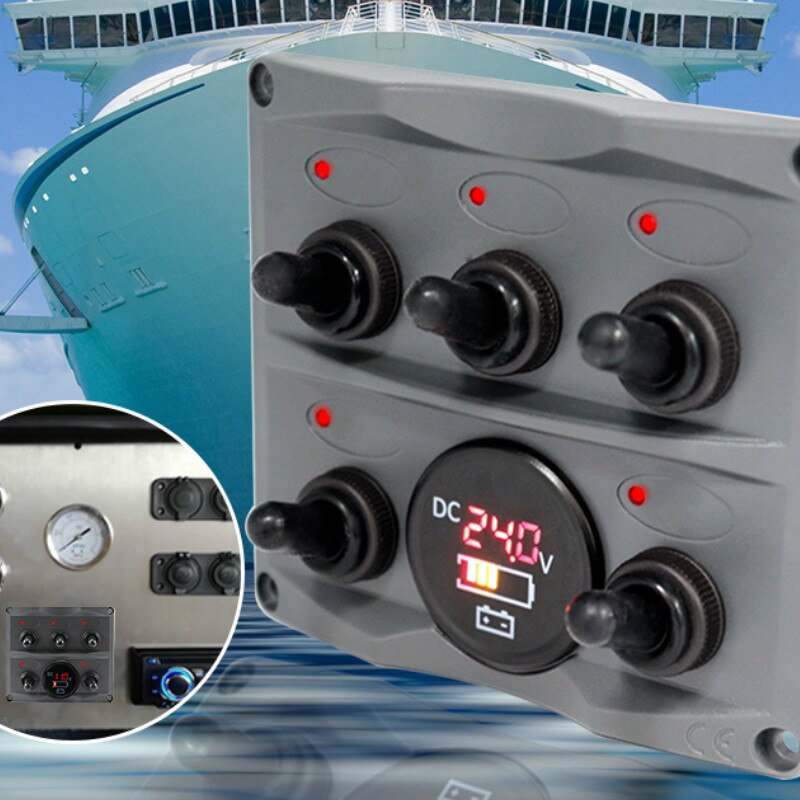 1Pc DC12-24V Toggle Switch Panel Car Boat Switch Panel with LED indicator light USB interface Voltmeter Cigarette lighter socket