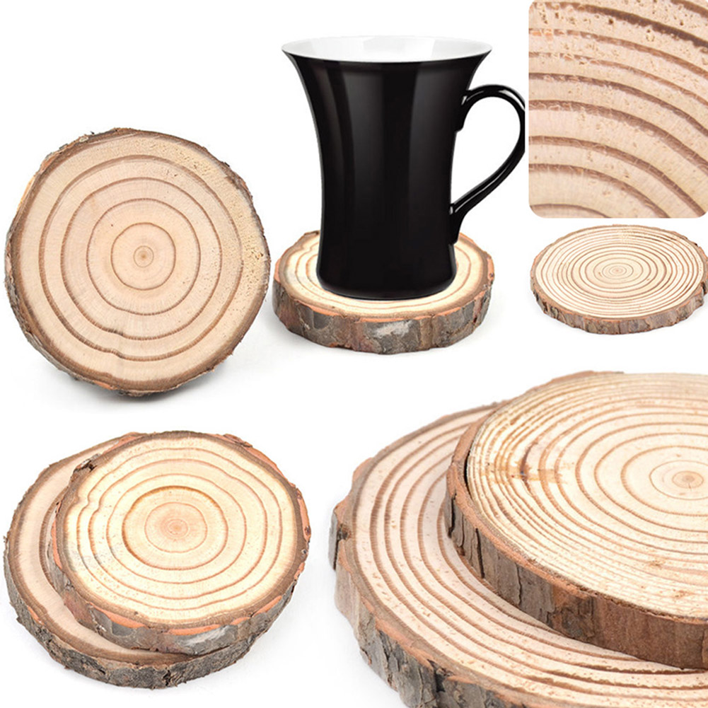 Round Natural Round Wooden Slice Cup Mat Durable Drink Coaster Placemat For Dining Table Mat DIY Tableware Decoration