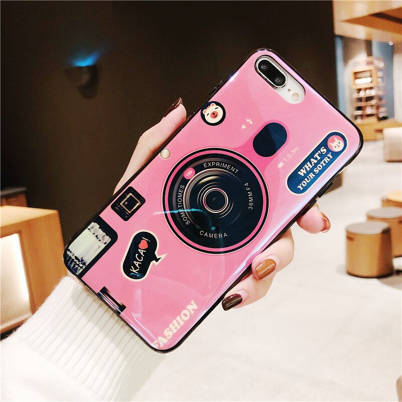 POCO X3 fallen retro 3D Kamera Telefon fallen Für Xiaomi POCO X3 NFC Silikon Weiche Rückseitige Abdeckung Mit Gurt Fundas: POCO X3 / nur Fall Rosa