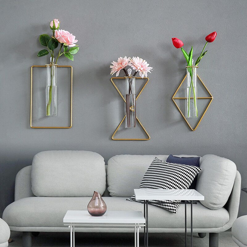 Muur Opknoping Glazen Reageerbuis Vaas Helder Hydrocultuur Pot Container Bloem Fles Shop Home Decoratie Ornament Gratis Punch