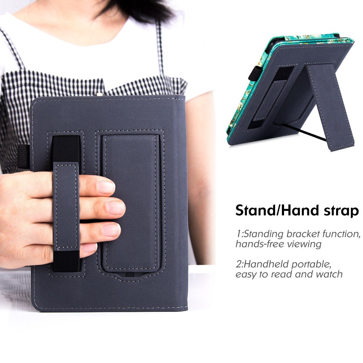Stand Case for Kobo Clara HD eReader - PU Leather Protective Cover with Hand Strap/Magnetic Closure and Auto Sleep/Wake