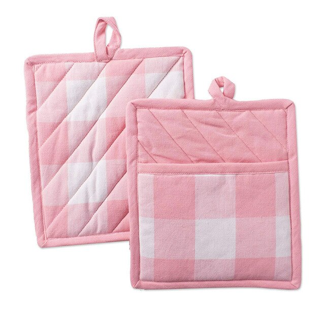 2PCS Buffalo Check Pot Holders Cotton Potholders Buffalo Plaid Cloth Gloves Pocket Set Kitchen Collection Check Plaid Set: PINK WHITE