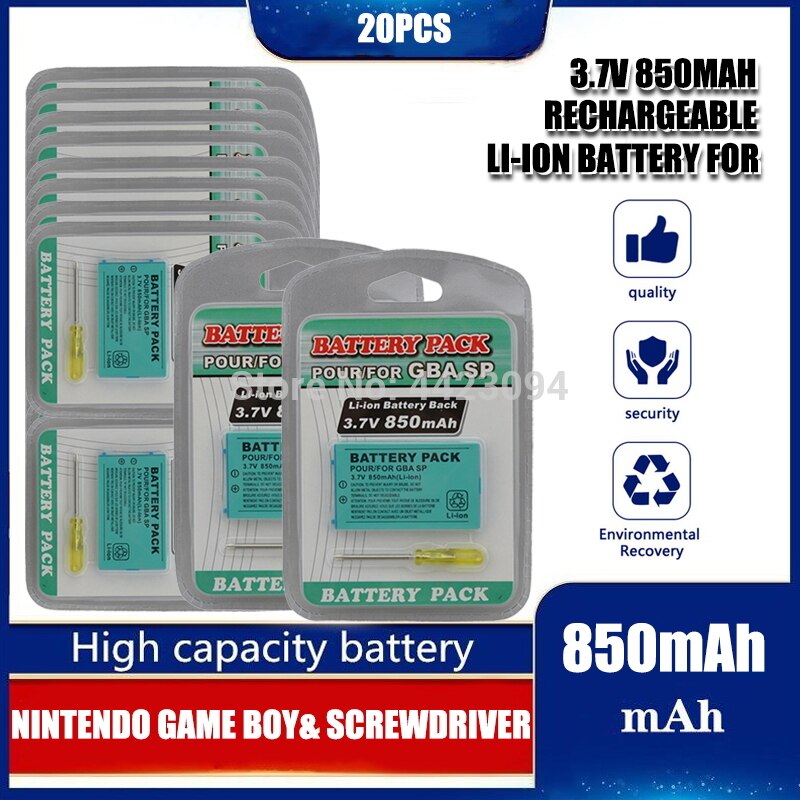 3.7v 850mAh Rechargeable Lithium-ion Battery + Tool Pack Kit for Nintendo Gameboy Advance GBA SP Replacement