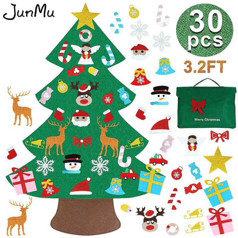 Glittery DIY Felt Christmas Tree with Bag Wall Hanging Decor kid's Handmade Felt Cloth Xmas Tree with Glitter Ornaments: E