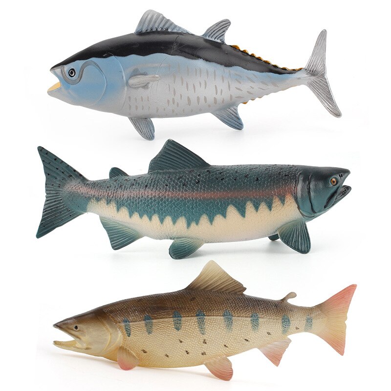 Simulation Fish Animals Toys Ocean Sea Life Tunas Salmon Mahal Puffer Solid Freshwater Fish Toys Kid Educational Collection