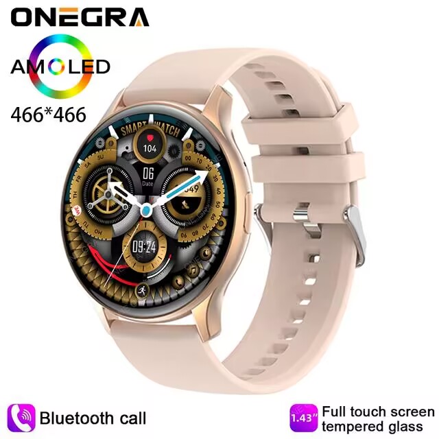 2024 nowy damski Smartwatch 1.43 cal z pełnym ekranem dotykowym Bluetooth połączenie IP68 wodoodporny damski Smartwatch dla Huawei Xiaomi: czarny