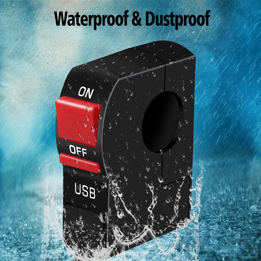 Motorcycle Headlight Switch 12V Waterproof With Indicator Light Single USB Charging Port Modified Faucet Fixed Switch