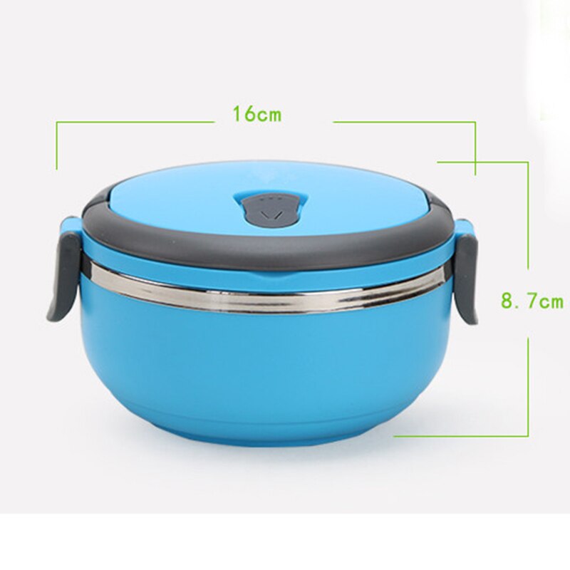 1PC Portable Lunch Box Stainless Steel Thermos Bento for Kids Food Container Round Shape Picnic Food Box: Blue