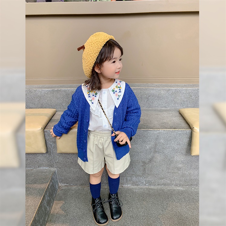 Blusa blanca bordada para niña, camisa de manga larga con cuello bordado para primavera y verano, Tops, disfraz informal