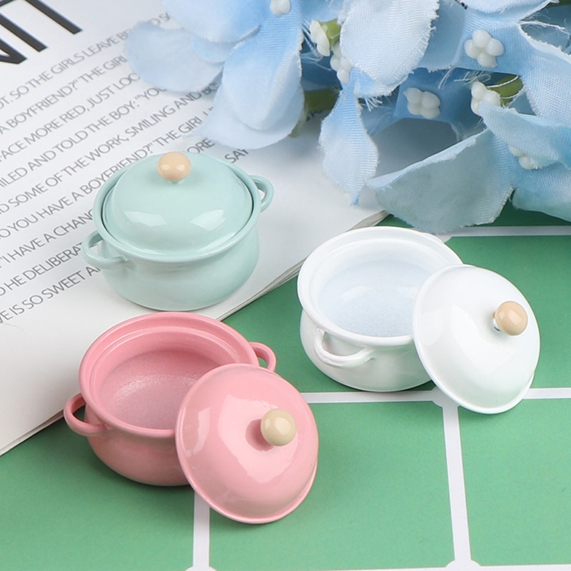 1Pcs 1/12 Dollhouse Miniature Accessories Mini Soup Pot with Food Simulation Kitchenware Model Toys for Doll House Decor