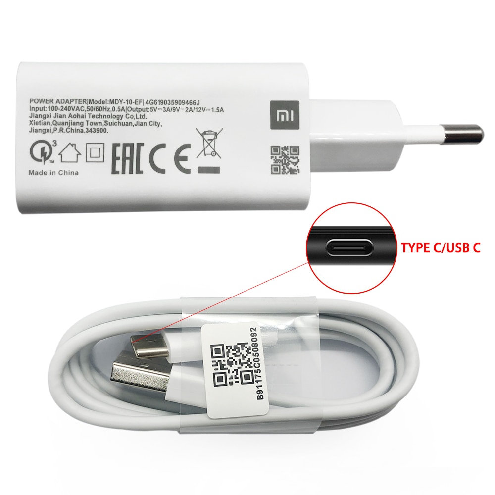 Original MI 9SE QC3.0 Fast USB Wall Charger Micro Usb and Type C Cable Quick Charge for Mi 9 8 SE CC9 A3 Mix Redmi Note 7 6 5 4