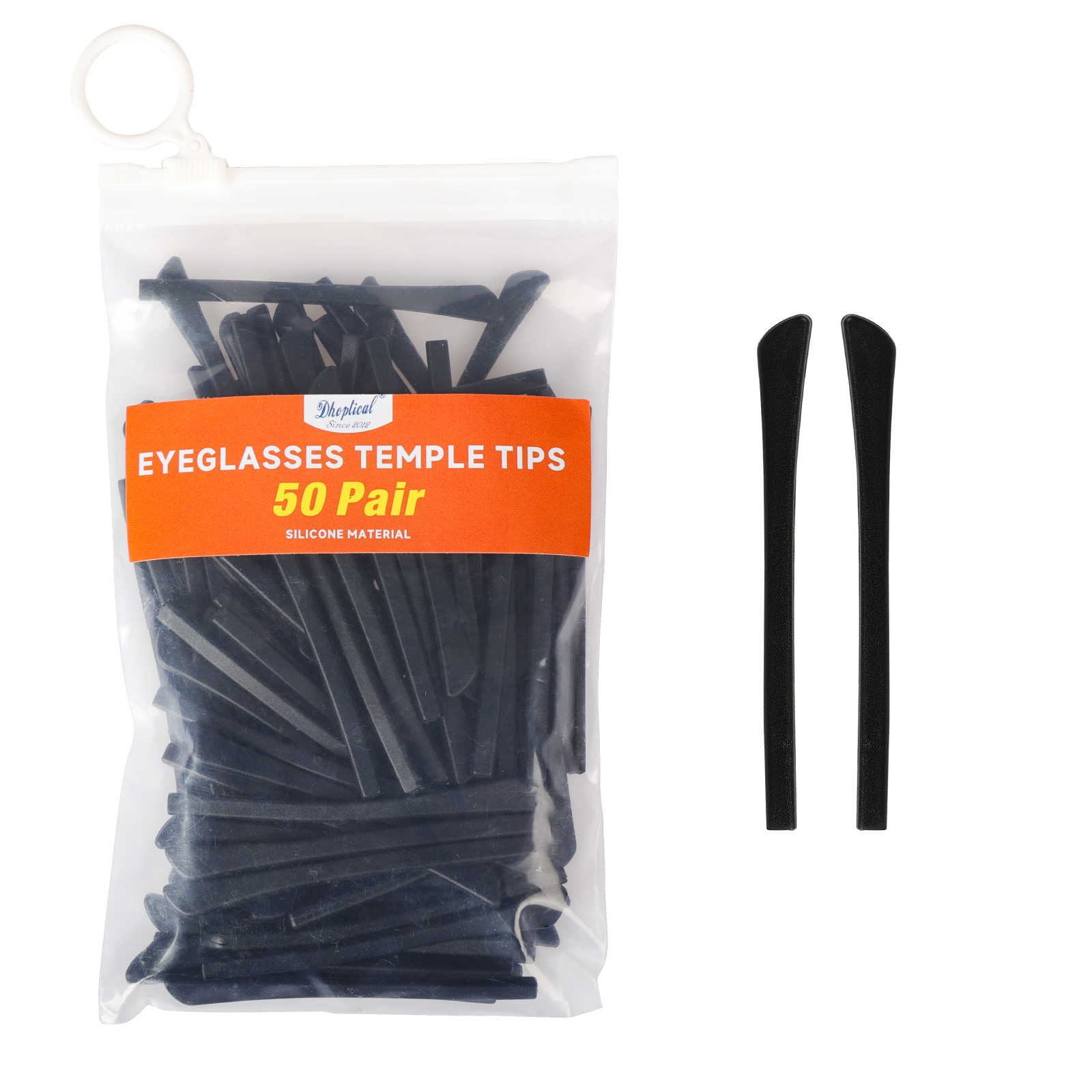 Embouts de lunettes en silicone souple, poignées d'oreille, 5 documents, trou carré, magasin de lunettes, hôpital, 50 paires: Black