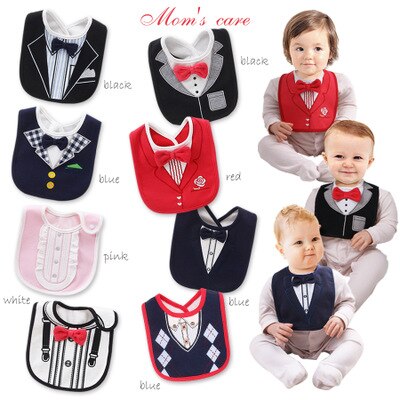 Baby Bibs Waterproof Wet Wipes Removable Babys Tuxedo Kids Dinner Feeding Bib Saliva Towel Tie Gentleman Child Red Bow Feeding