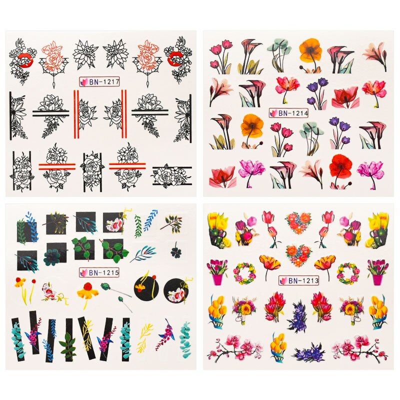 12 Vel Zwart Bloem Slider Nail Stickers Water Transfer Decals Nail Accessoires Zomer Salon Tips Nail Art Decoraties ZJT4091