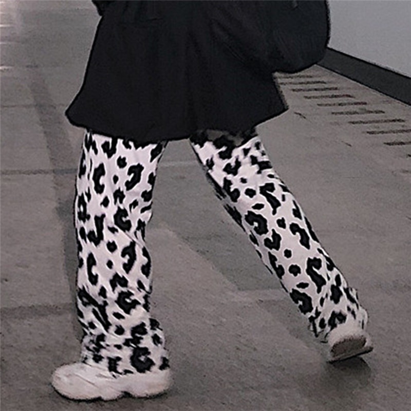 Koeienprint broek dames koreaanse stijl koeienprint wijde broek harajuku broek zomer koreaanse kleding streetwear dames