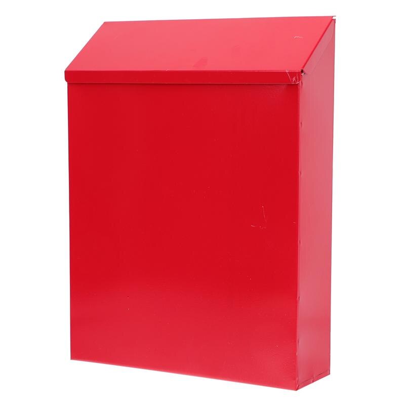 1pc Wall Mounted Mail Box Iron Letter Mail Box Iron Pastoral Style Mailbox Door Wall Letter Box Suggestion Box With Lock 30x23cm: Red