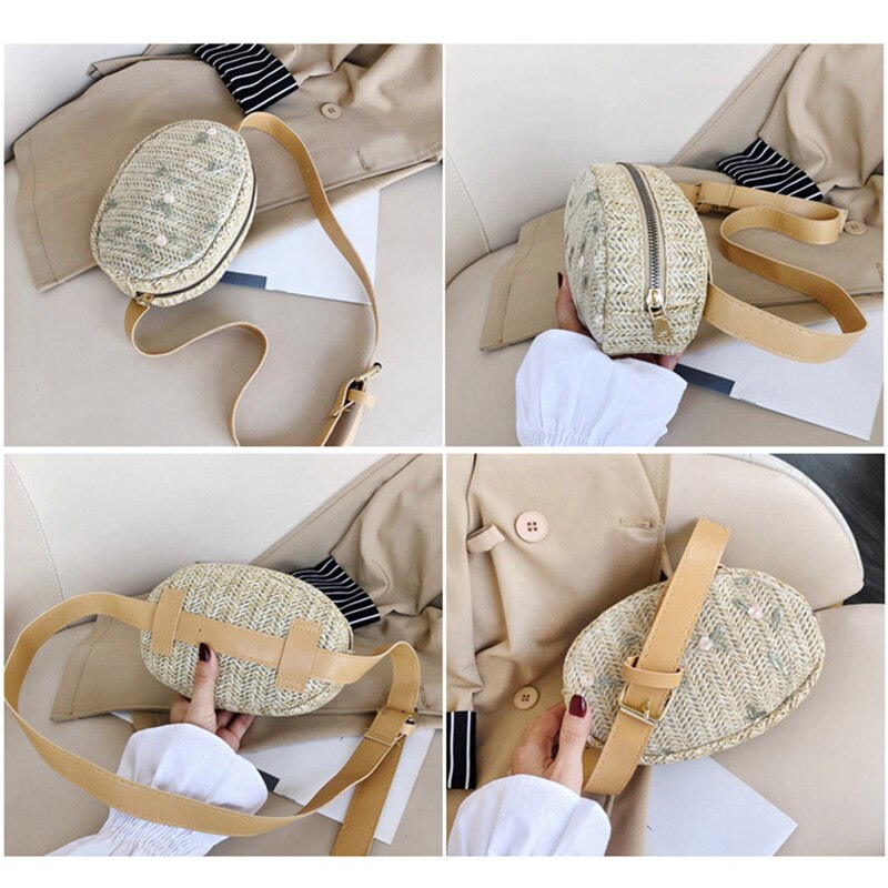 Saco de cintura feminina boêmio palha praia sacos moda verão tecido cinto bolsa feminina fanny pacote ombro crossbody peito saco hip bolsa