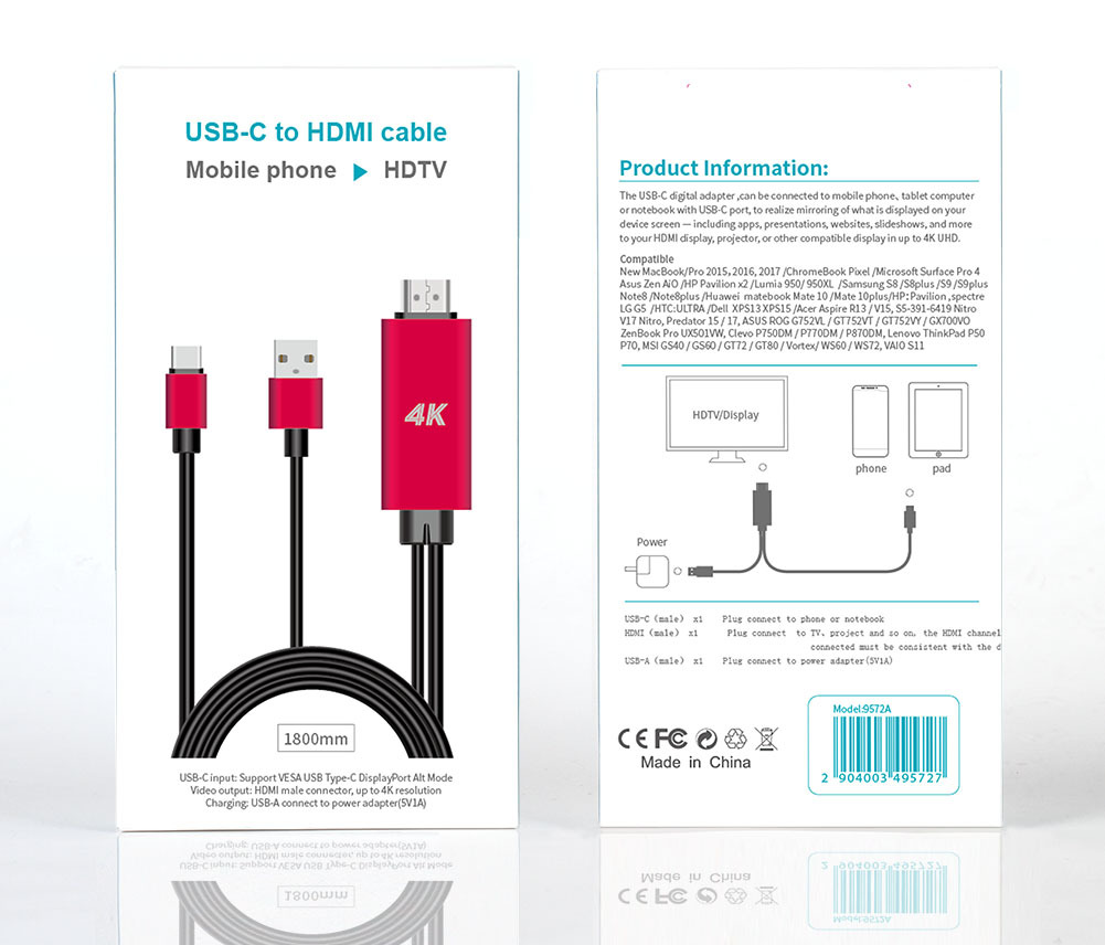 Ekran type-c do HDMI kabel synchronizacyjny USB-C do HDMI podłączenie telewizora z zasilaczem USB 4K 30Hz