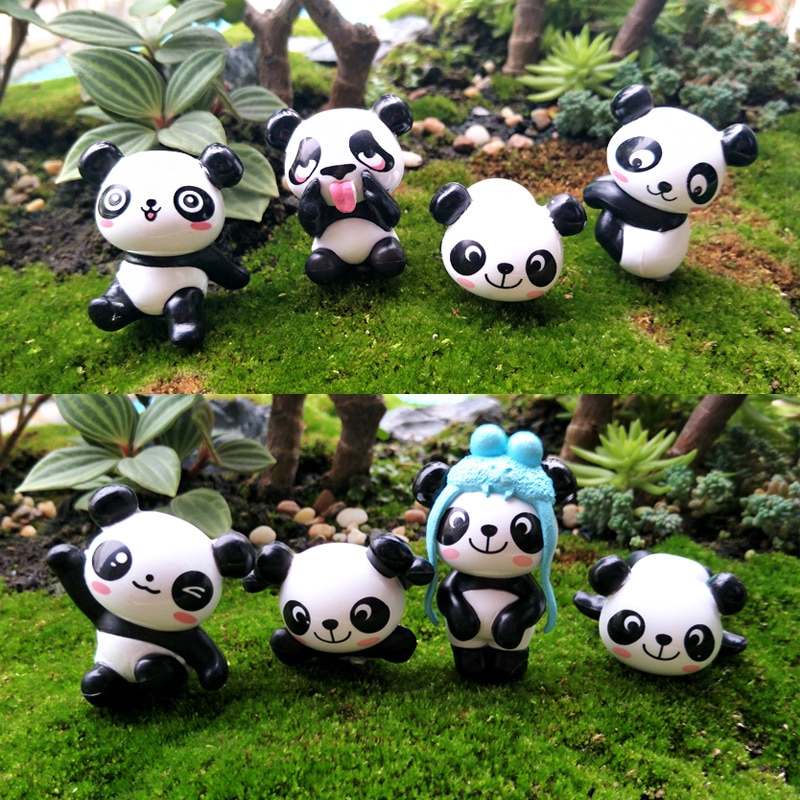 4 Pcs/set Cute Panda Miniature Garden Resin Crafts Ornament Garden Home Decoration Mini Animal Artificial Micro Landscaping