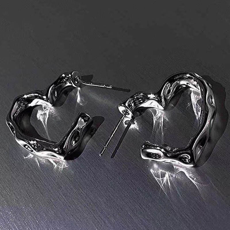 Pendientes de aro de corazón de Color plateado Vintage para mujer, coreana Y2K, accesorios de joyería estética Grunge de Egirl