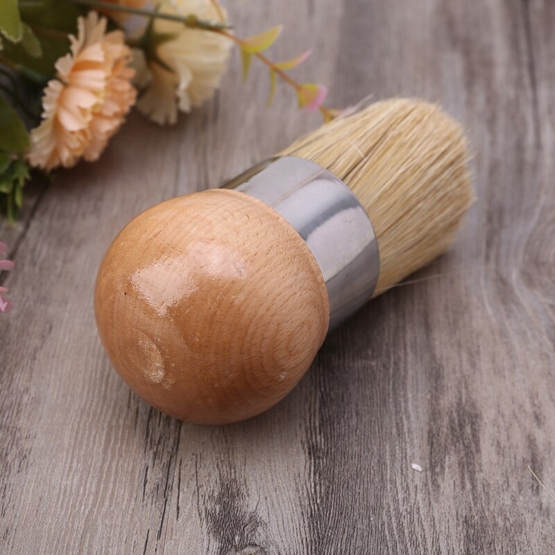 Round Chalk Paint Wax Brush Ergonomic Wood Handle Natural Bristle Brushes Tool C5AD