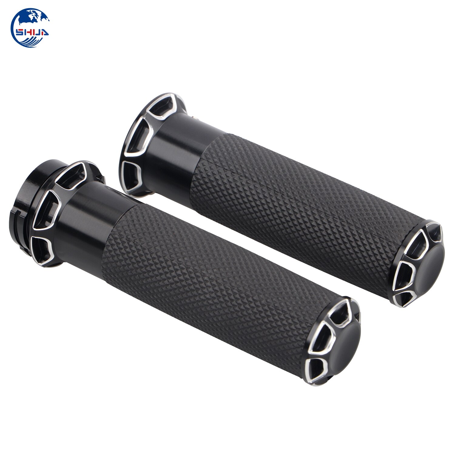 Billet Aluminium Rubber Zwart 1 "Stuur Hand Grips Voor Harley Touring Road King Dyna Fat Bob Softail Sportster Xl 1200