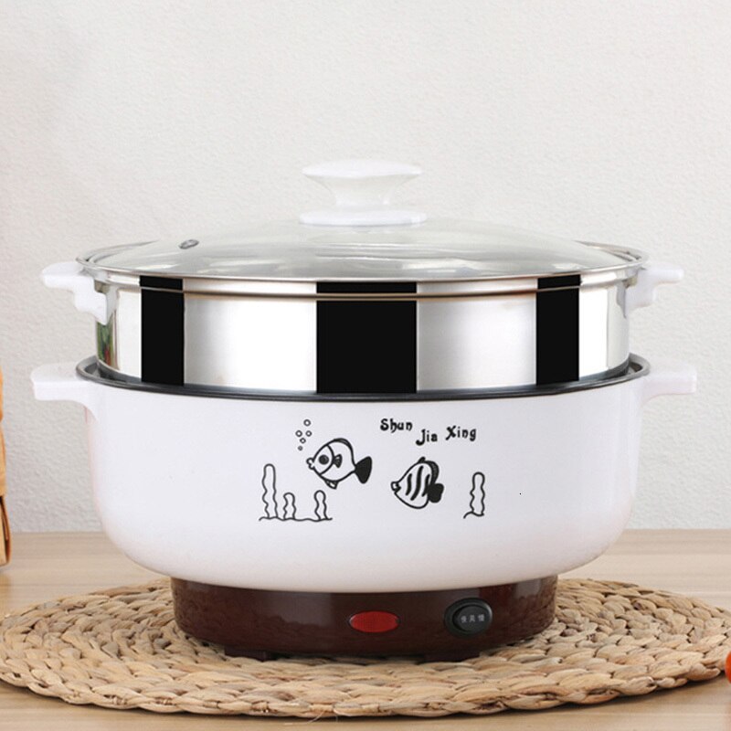 Panela elétrica multifuncional 220v, frigideira elétrica para aquecimento de ovos para macarrão: with steamer