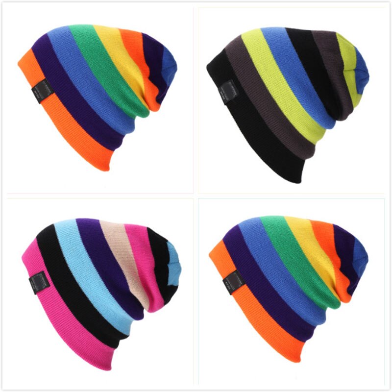 Regenboog Slouchy Baggy Beanie Knit Kleurrijke Hoeden Modieuze Voor Outdoor Vrouwen Mannen YS-BUY