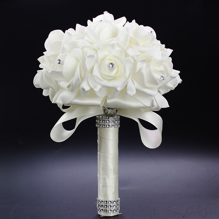 barato Prom bebé flor azul broche De ramo De Bodas De Boda boda Ramos PE Rosa diamante cinta ramo AA30: ivory