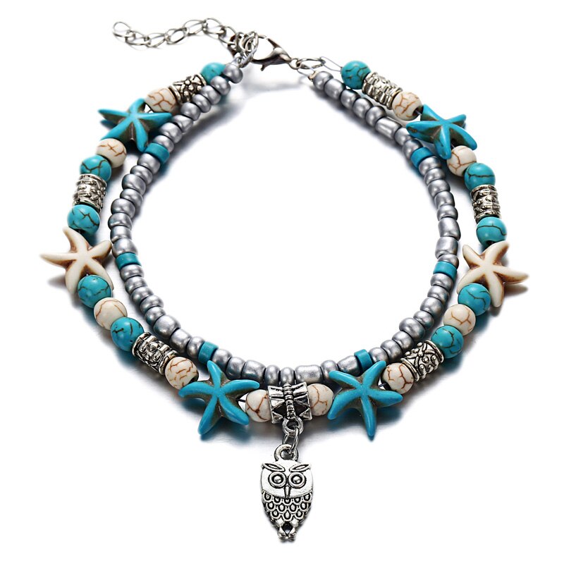Bohemian Multi-layer Zeester Schildpad Enkelbanden Voor Vrouwen Vintage Olifant Uil Kralen Ketting Op Been Enkelband Strand Sieraden: 3