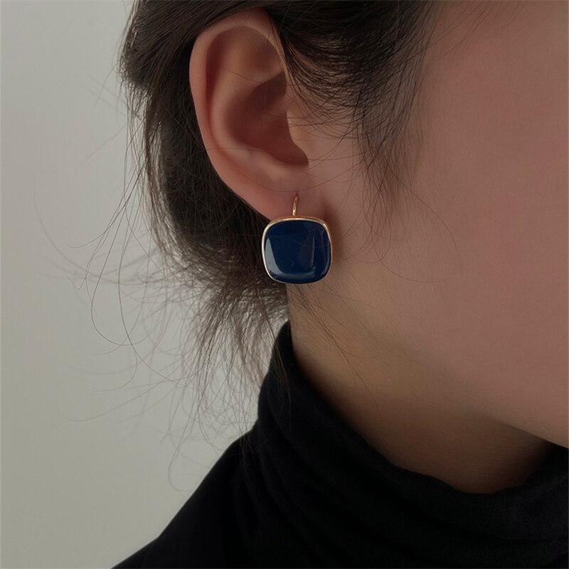 Huanzhi 2020 novo metal gotejamento esmalte geométrico quadrado brincos do parafuso prisioneiro retro ouro na moda para as meninas do casamento jóias de viagem