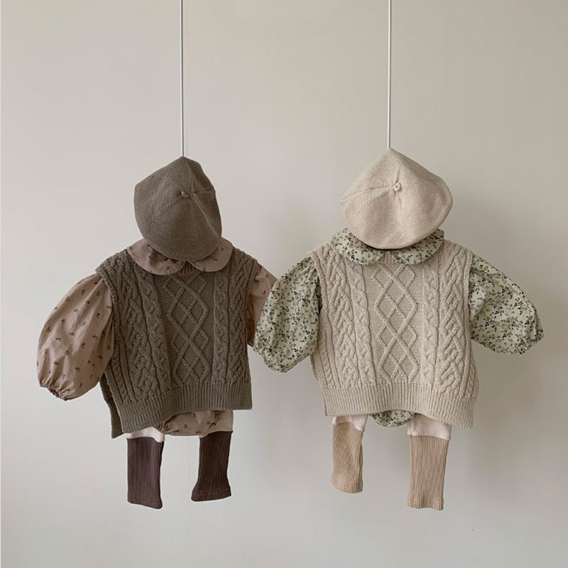 Gilet sans manches en coton pour bébé fille, pull-over d&#39;automne en tricot torsadé solide, vêtements d&#39;extérieur pour tout-petit de 0 à 3 ans