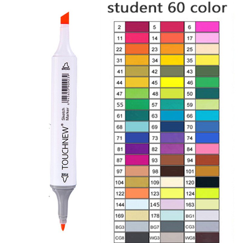 TOUCHNEW Artist Alcohol Markers Dual Tip Art Markers Twin Sketch Markers Pens Permanent Alcohol Based Markers with Case: student 60 white