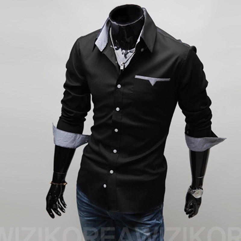 Mærke mænd casual skjorter 3 farver plaid lomme skjorter mænd plus size herre slim fit dress skjorter