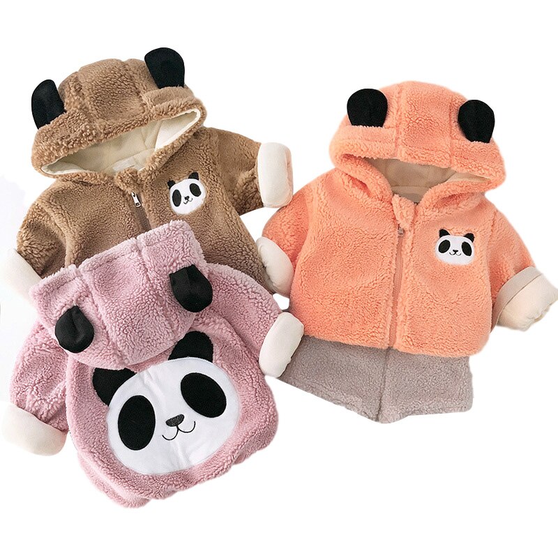 Herfst Winter Baby Jas Jongens Meisjes Pluche Verdikking Warme Bont Baby Hooded Lange Mouwen Katoenen Jas Cartoon
