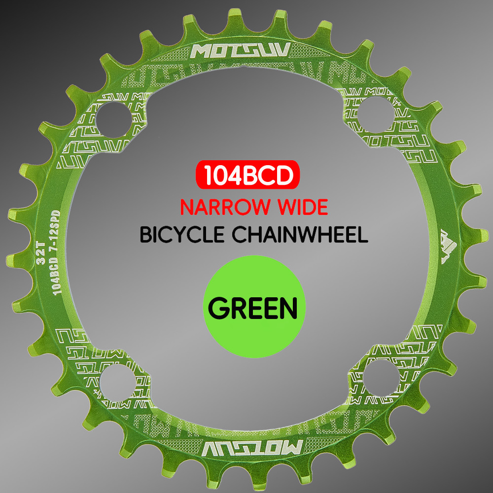 Motsuv Fiets 104BCD Crank Smalle Brede Kettingblad Aluminium Mtb Ronde 32T 34T 36T 38T Fietsen Tand Kettingwiel Onderdelen: green / 36T
