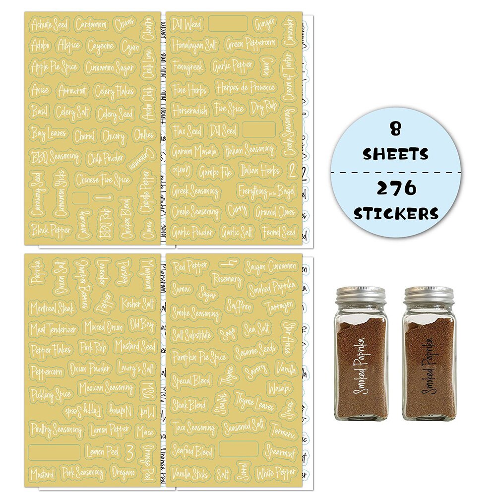 Pegatinas impermeables para alimentos, etiquetas adhesivas para condimentos, frascos y botellas, 274 piezas: 276pcs