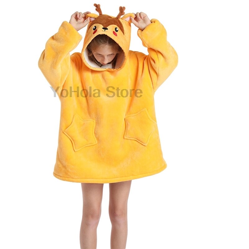 Winter Children Cartoon Dog Pajamas Sleepwear Sweater for Baby Kids Girls Oversize Clothes Warm Fleece Hoodies Boys Outfits