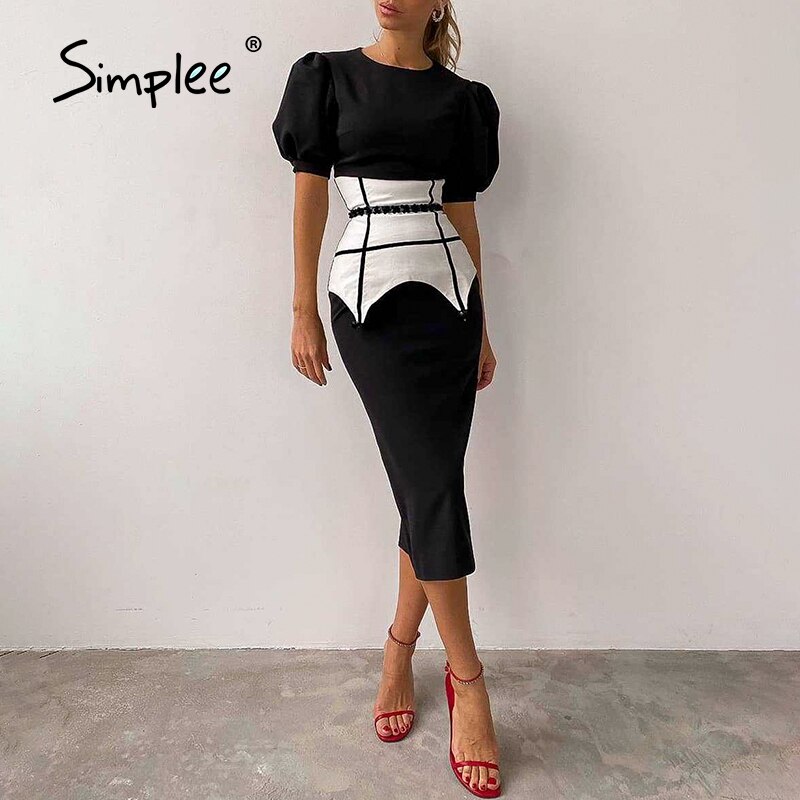 Simplee – robe crayon de soirée blanche chic, manches courtes bouffantes, couleur unie, mi-longue, moulante, boîte de nuit, élégante, printemps,