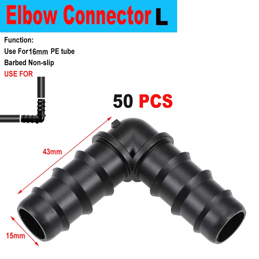 20/50pcs Micro Drip Irrigation Connectors End Plug Tee Elbow Equal Barb Connector 16mm 20mm Hose Folding Clip Micro Drip Adapter: L x 50 pcs x 43mm